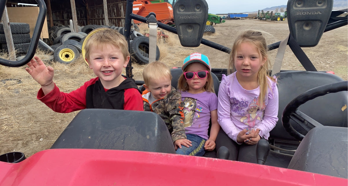 Children riding together on the family ranch