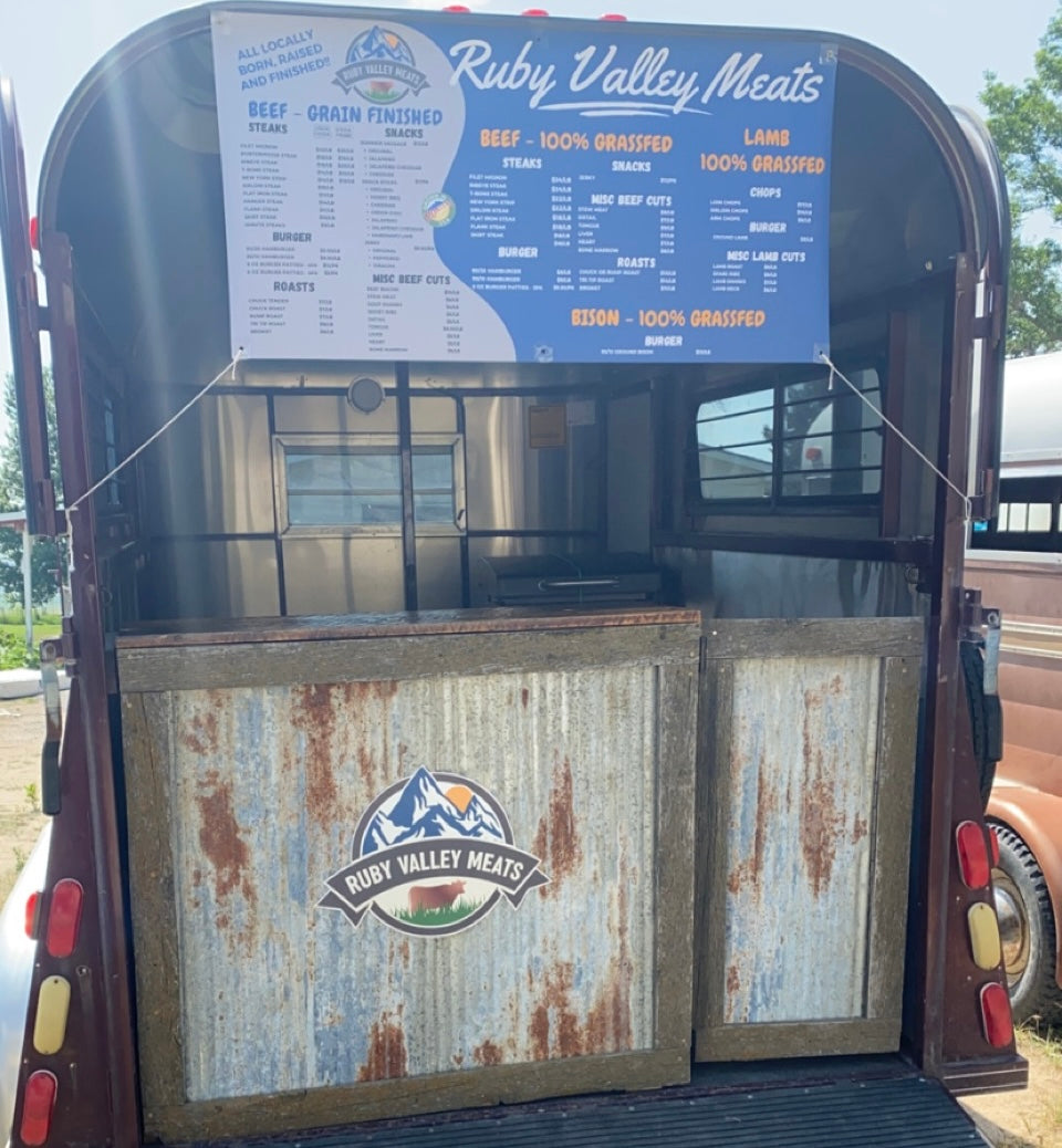 The horse trailer turned into the Ruby Valley Meats mobile meat shop